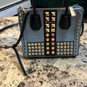 COPY - Michael Kors light blue studded crossbody bag *slight tear on side seam*